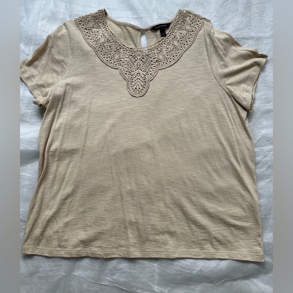 Malibu Slugger T shirt - Banana Republic Crochet-Yoke Short Sleeve - Beige.